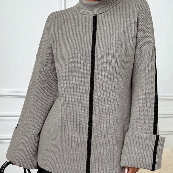 Fall Winter Women's Casual Fold Cuff Turtleneck Sweater top - Picture 4 of 6